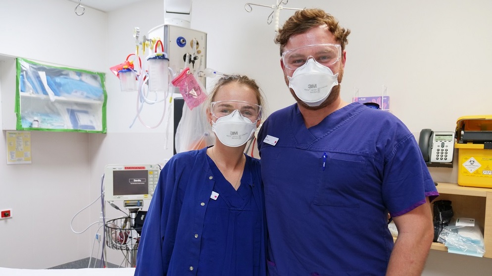 Ella Murdoch (left) and Tim Bedford (right) are friends and nurse-midwives in the Women’s Emergency Care.