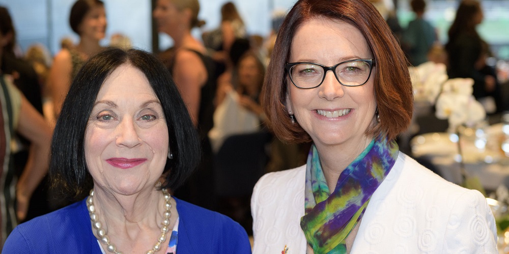 Former PM and Chair of Beyond Blue Julia Gillard with Prof Louise Newman from the Women's Centre for Women's Mental Health 