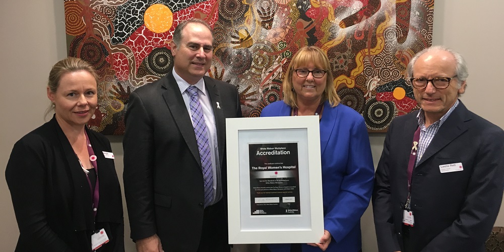 The Women's Employee Relations Manager Georgia Shepherd, White Ribbon Board member Nick Mazzarella, The Women's CEO Dr Sue Matthews and our