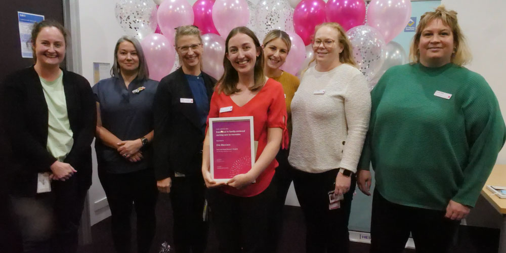 Members of the NICU team pose in a group with Registered Nurse Erin Mercieca, winner of the Mabel Kimpton Prize for the best student in the 