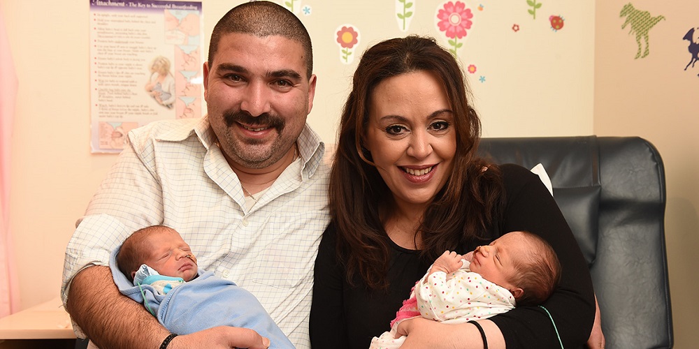 New parents Aytac Genc and Anastasia Deligiaouris with their twins Mikael and Gaebrielle, who are being cared for in the Sandringham Special