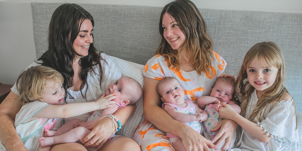 Andrea and Michelle with Lulu, Edie, Sadie, Stella and Ginger