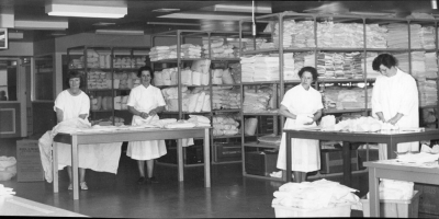 Early 1970s, linen prepared in the Central Supply Department