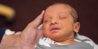 Close up of baby Hussain who is sleeping peacefully. 